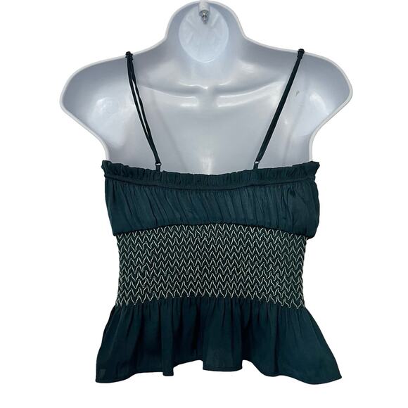 Free People Satin Smocked Cropped Tank Top Size XS Teal Boho Romantic Camisole - Picture 3 of 5